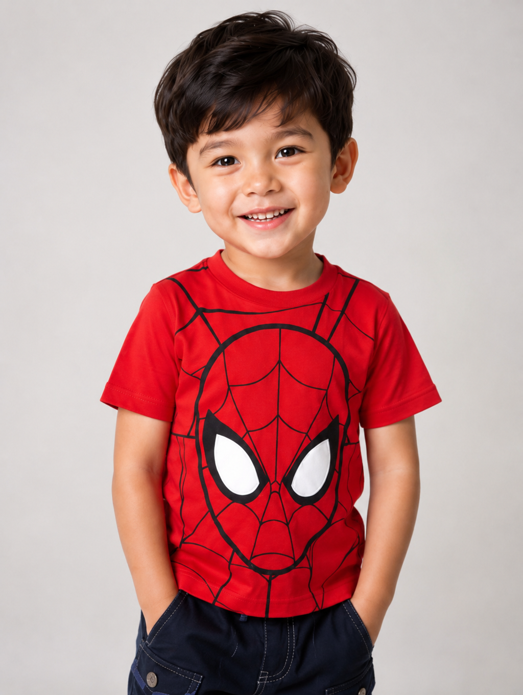 Kids Red Spider Hero Printed Cotton T-Shirt with Denim Shorts Co-Ord Set for Boys | 1-6 Years