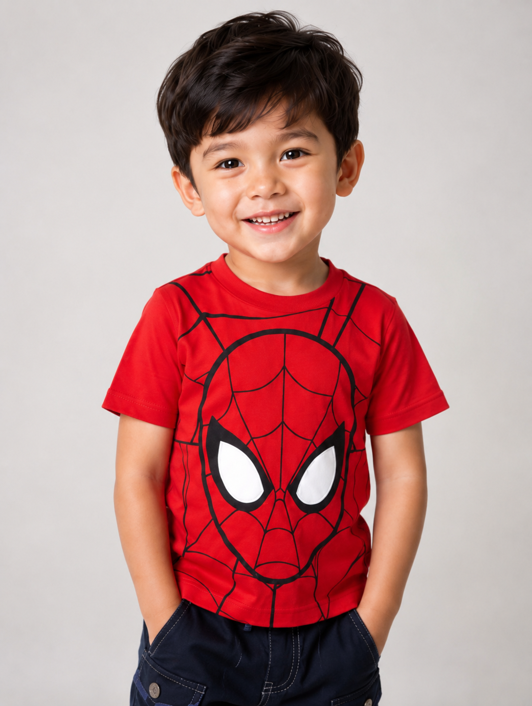 Kids Red Spider Hero Printed Cotton T-Shirt with Denim Shorts Co-Ord Set for Boys | 1-6 Years