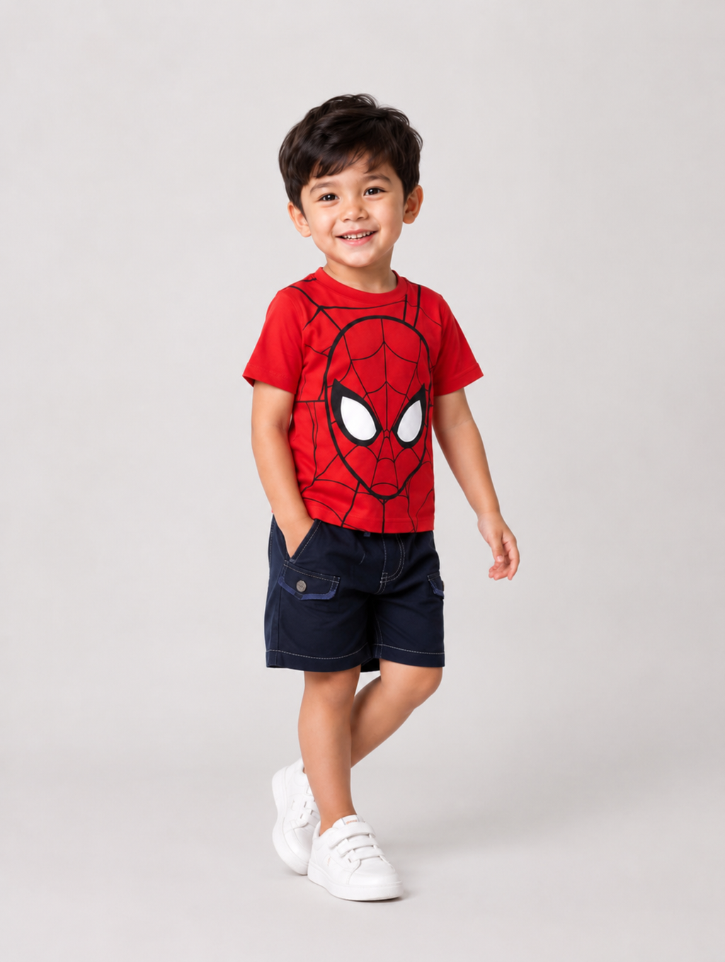 Kids Red Spider Hero Printed Cotton T-Shirt with Denim Shorts Co-Ord Set for Boys | 1-6 Years