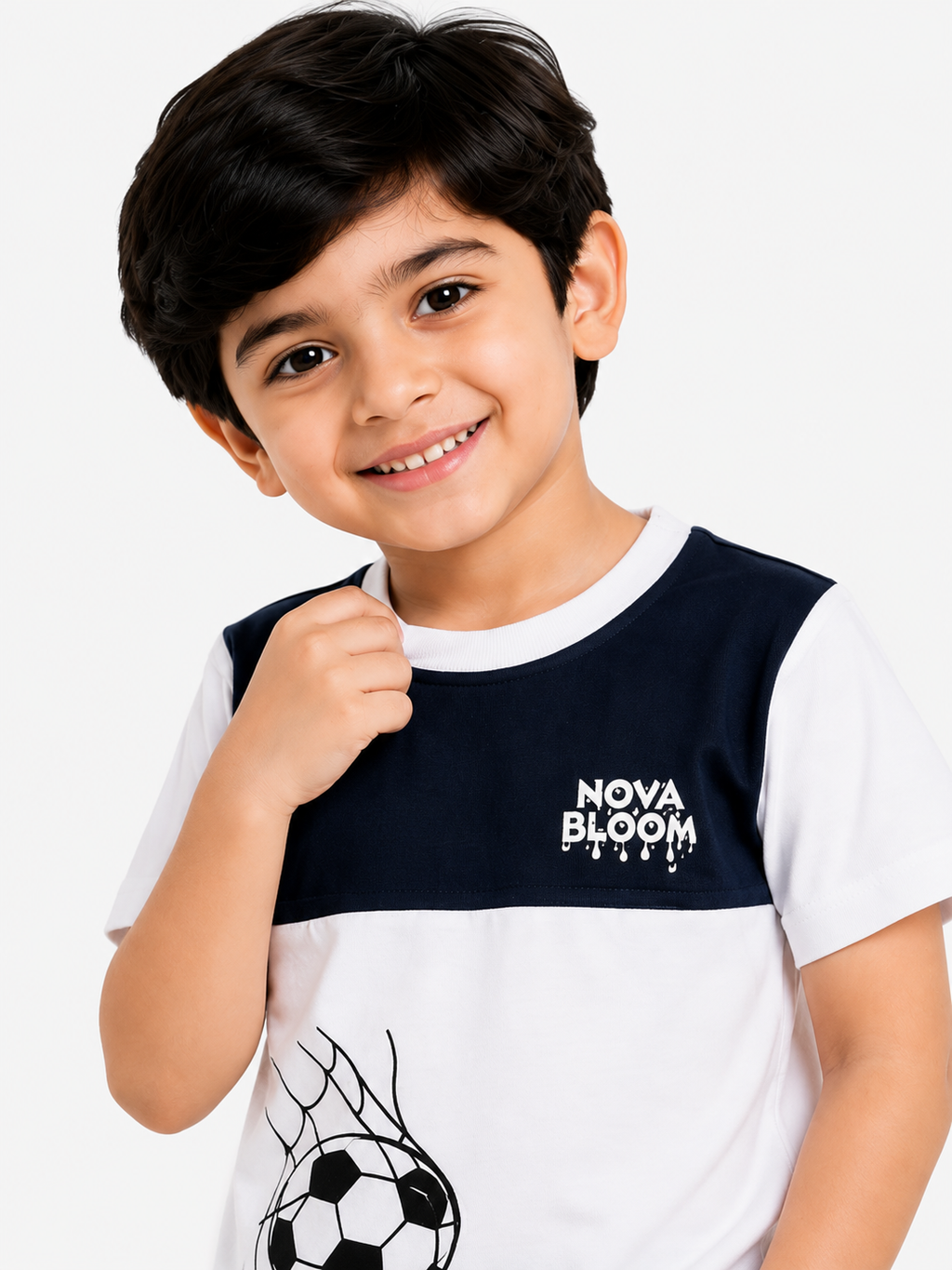 Boys White Football Printed T-Shirt with Denim Shorts Co-Ord Set | Kids Casual Summer Outfit (1-6 Years)
