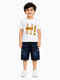 Boys White Graphic T-Shirt with Denim Shorts Co-Ord Set | 1-6 Years