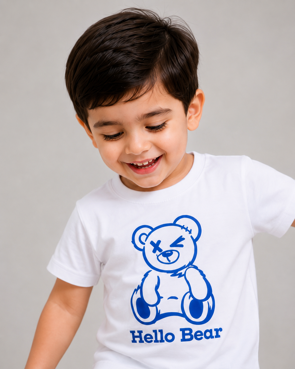 Boys White "Hello Bear" Printed T-Shirt with Denim Shorts Co-Ord Set | Kids Casual Outfit (1-6 Years)